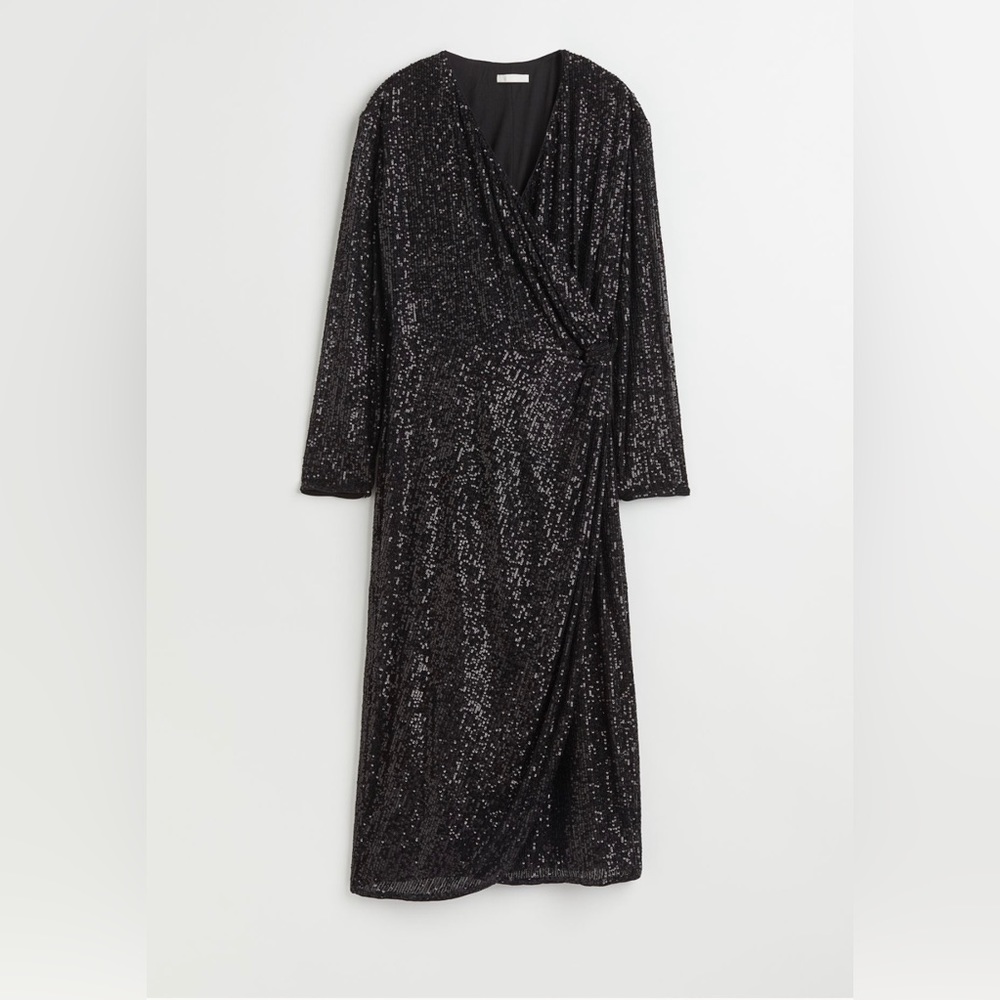 H&M Womens Sequin Black faux wrap dress sz S & M brand new
